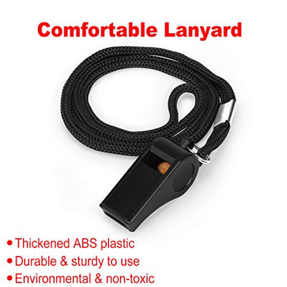 Fya Plastic Whistle with Lanyard, Loud Clear Black Whistles Bulk Great for Coaches, Referees, and Officials - color: 24PCS