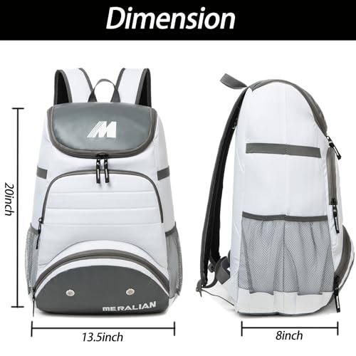Baseball Bag - Lightweight Softball & T-Ball Backpack with Shoe Compartment for Equipment & Gear - color: WHITE