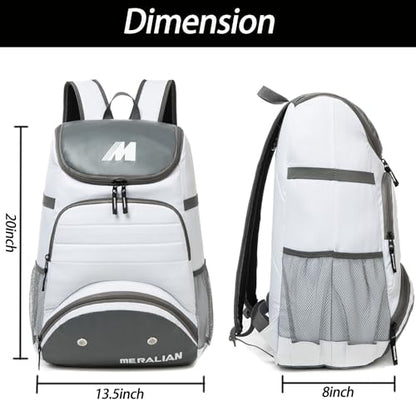 Baseball Bag - Lightweight Softball & T-Ball Backpack with Shoe Compartment for Equipment & Gear - color: WHITE