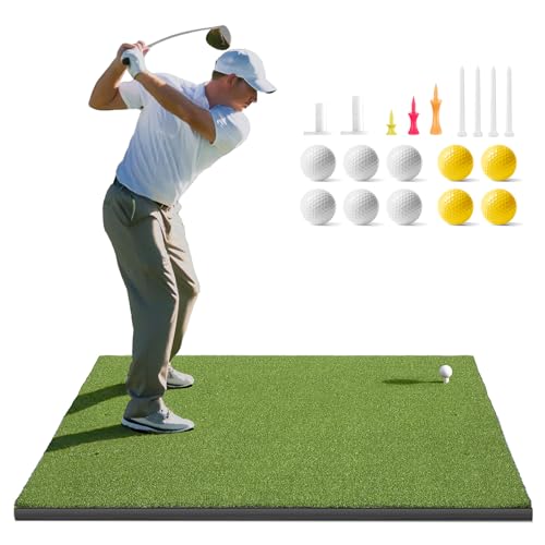Golfguru Golf Mat, 5x4ft/5x5ft Dense Elite Golf Hitting Mats Practice with 10 Balls, 9 Tees, Heavy Duty Artificial Hitting Training Matt for Backyard Driving Chipping Indoor Outdoor Simulators - style: 5'x4' Thickened-26mm Thick