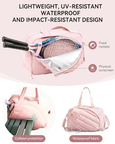 Tennis Tote Bag for Women – Waterproof Lightweight Travel Gym Bag with Shoulder Strap, Holds 2 Rackets, Pickleball & Badminton Bag with Shoe Compartment, Wet/Dry Separation, Fits 15.6" Laptop