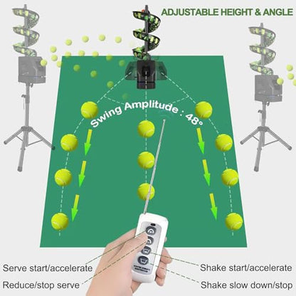Automatic Tennis Ball Machine, Portable Remote Control Tennis Ball Server Machine, Adjustable Height (60~105cm) & Angle, Smart Ball Thrower