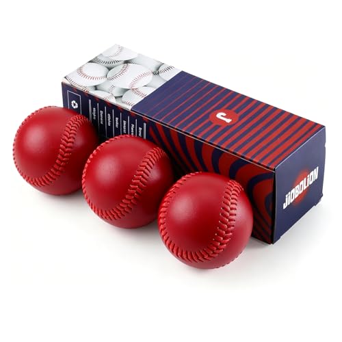 Official Size & Weight Baseball for Training - Synthetic Leather Cover with Cork Rubber Core | Red, Yellow - color: Red