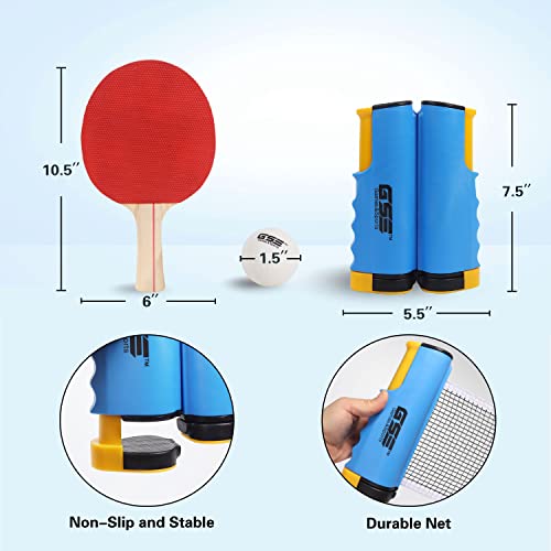 GSE Games & Sports Expert Adjustable Retractable Ping Pong Net Set & Post. Professional Table Tennis Rackets and Balls, Net with Posts and Storage Bag - Pingpong Paddle and Game Table Accessories. | Adjustable, Retractable, Post, Professional, Rackets, Ba