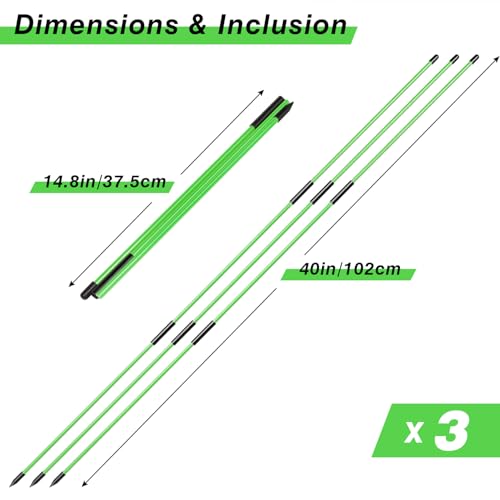 Professional 2 or 3 or 4 Pack Collapsible Golf Alignment Sticks, Premium 40" Alignment Golf Stick Ideal for Aiming, Putting and Swing Practice - color: 3 Pack Green