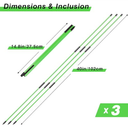 Professional 2 or 3 or 4 Pack Collapsible Golf Alignment Sticks, Premium 40" Alignment Golf Stick Ideal for Aiming, Putting and Swing Practice - color: 3 Pack Green