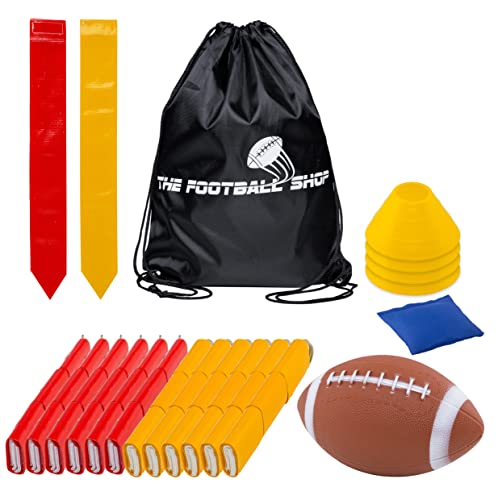 Flag Football Set for 12 Players - Includes Durable Flag Belts and Flags, Cones, Bean Bag, Carrying Backpack, and Football - Huge 55 Piece Complete Set