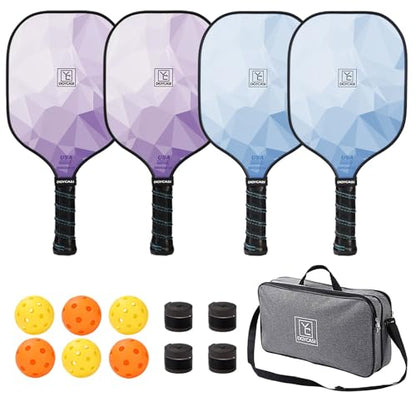 YC DGYCASI Pickleball Paddles Set of 4, USAPA Approved Pickleball Set, Fiberglass Pickle Ball Rackets, 3 Outdoor Pickleball, 3 Indoor Pickleball Balls, 4 Pickleball Overgrip, 1 Pickleball Bag - color: Blue