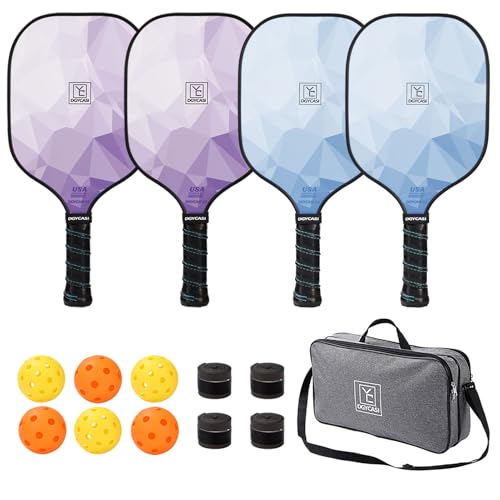 YC DGYCASI Pickleball Paddles Set of 4, USAPA Approved Pickleball Set, Fiberglass Pickle Ball Rackets, 3 Outdoor Pickleball, 3 Indoor Pickleball Balls, 4 Pickleball Overgrip, 1 Pickleball Bag - color: Blue