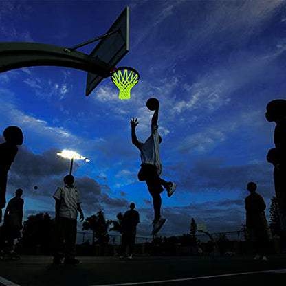 NEIJIANG Glow Basketball Net, Nightlight Basketball Net Luminous Outdoor Portable Sun Powered Sport Nylon (Green) - color: Green