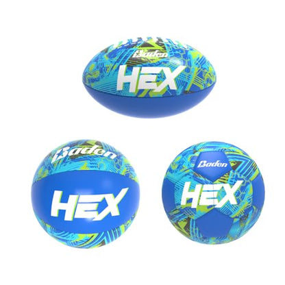 Baden | Hex | Soft Touch Mini 3-Pack | 4 inch Football, Soccer Ball, Football | Safe for Indoor Play | Blue/Lime