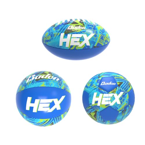 Baden | Hex | Soft Touch Mini 3-Pack | 4 inch Football, Soccer Ball, Football | Safe for Indoor Play | Blue/Lime