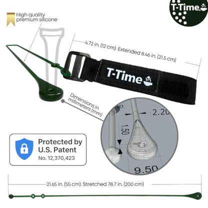 T-Time® Golf Tee Anchor Leash & Tether – US Patented – Keeps Tees in Place for Driving Range and Simulator Practice. - color: 4 Straps + 18 Silicone Strings (6 Pink, 6 Green, 6 Grey)