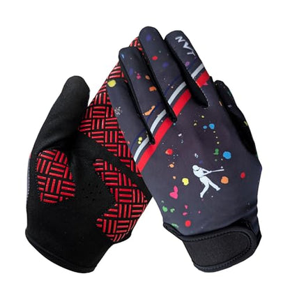 NVT Baseball Batting Gloves Youth & Adult Men Women- Padded Softball Batting Gloves with Super Grip Silicone Palm, Breathable Flexible Fit- Baseball Gloves for Kids Boys Girls - color: Red, size: Adult X-Large