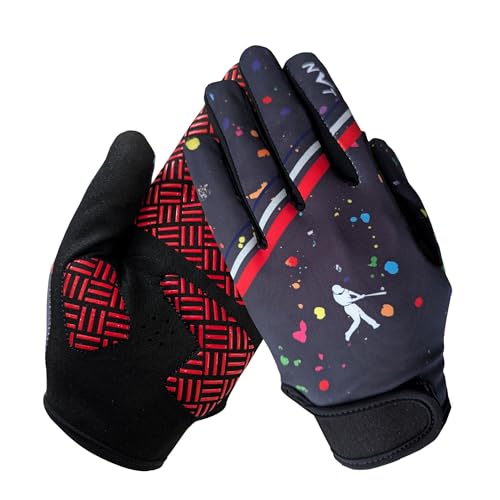 NVT Baseball Batting Gloves Youth & Adult Men Women- Padded Softball Batting Gloves with Super Grip Silicone Palm, Breathable Flexible Fit- Baseball Gloves for Kids Boys Girls - color: Red, size: Adult Medium