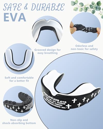 Piemow 4 Pcs Mouth Guard - Faith Cross Mouthguard with Case, Religious Mouth Guards Braces for Football Boxing Basketball Lacrosse Hockey and All Contact Sports - color: Black/White