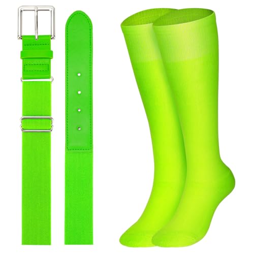 XZQTIVE Baseball Softball Socks and Baseball Softball Belt Combo Set Knee-High Soccer Socks for Kids Youth Adult - color: Fluorescent Green, size: Adult