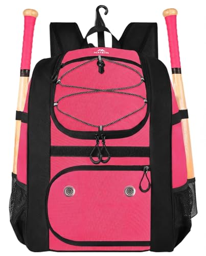 MATEIN Softball Bag, Lightweight Baseball Backpack with Shoe Compartment, Baseball Bag with Fence Hook for TBall Bat & Equipment, Softball Gifts Catchers Backpack for Women Fit Catcher’s Mitt, Helmet - color: Pink Black
