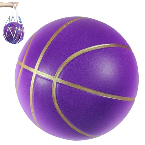 Silent Basketball Size7, New Upgraded Weight 600g Grooved Airless Indoor Basketball, Non-derforming Package, Real Feel & Bounce Like Official Ball, Quiet Dribbling Indoor Training - color: Purple