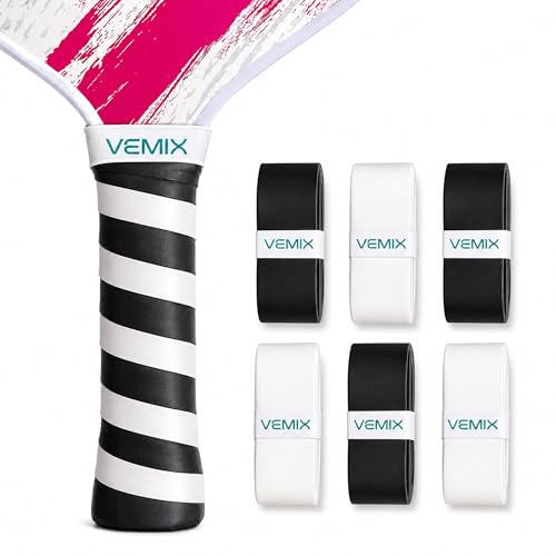 Pickleball Overgrip Tape – Non-Slip Sweat-Absorbing Replacement Grip for Paddle & Tennis Racquet, Soft Cushion Comfort, Multi-Pack Color Options - style: Black 3 + White 3