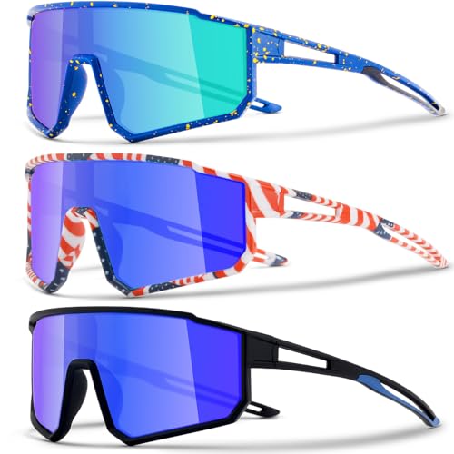 3PACK Kids Sunglasses for 6-14 Boys Girls, Youth Baseball and Cycling UV400 Protection Goggles - color: 3pcs-green Blue+blue Red+blue Black-k12