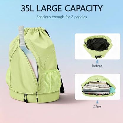 Pickleball Backpack for Women, Fit 2 to 4 Paddles, Pickleball Backpack with Shoe Compartment, Pickle Bag as Gifts for Beginner, Large Capacity Pickle Ball Bag with Paddle Cover Pocket - color: Green