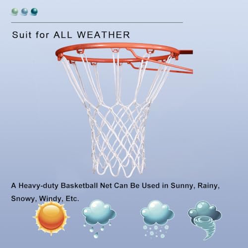 Basketball Net Outdoor, Upgrade Heavy Duty Basketball Net Replacement - Professional All-Weather Anti Whip, Fits Standard Indoor or Outdoor Standard Rim - 12 Loops (White)