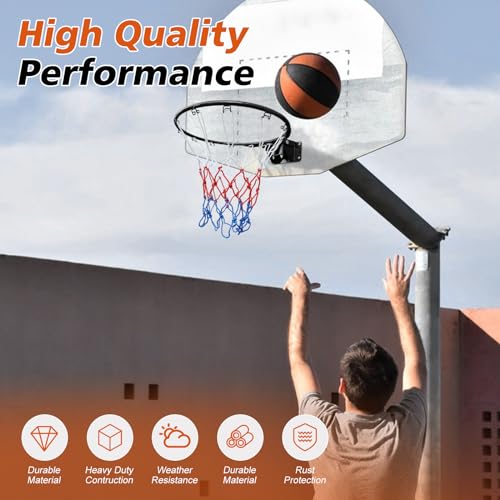 18" Basketball Rim Replacement, Wall Door Mounted Basketball Rim, Double Spring Solid Basketball Rim Replacement with Net Fits In-Ground & Wall-Mounted Basketball Hoops, Indoor/Outdoor - color: Black