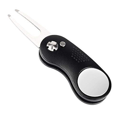 Mile High Life Golf Divot Repair Tool, All Metal Foldable Divot Tool with Pop-up Button & Magnetic Ball Marker - color: Black Curve