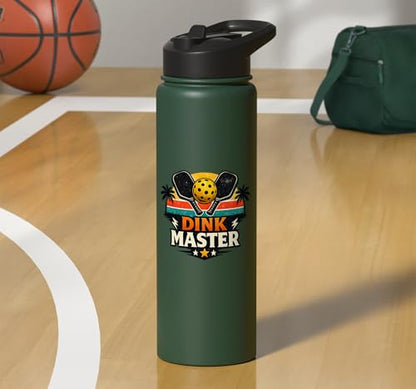 Dink Master Funny Pickleball Player Paddle Sports Stainless Steel Insulated Water Bottle - color: Dark Green
