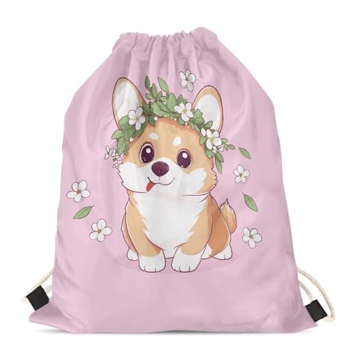 Mumeson Corgi Drawstring Backpack Gym Bags Outdoor Travel Sport Casual Rucksack for Kids Women Men - color: Corgi,pink