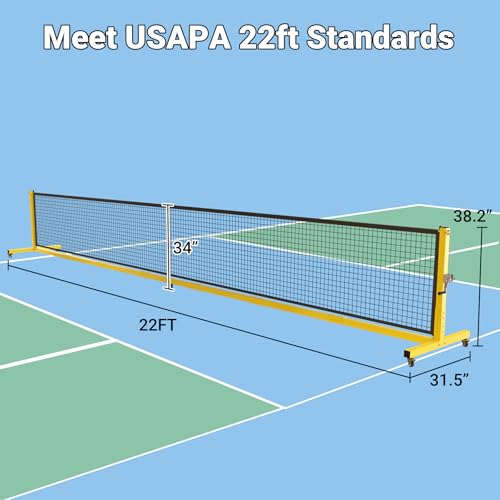 Pro Pickleball Net - 22ft Tournament-Grade, Heavy Duty Steel Frame, 30-ply Sturdy Net, Hand Winch System, Universal Wheels, 600D Carrying Bag, Perfect for Indoor & Outdoor Use, Black/Yellow
