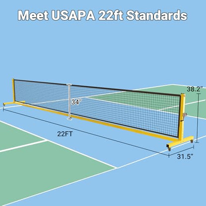 Pro Pickleball Net - 22ft Tournament-Grade, Heavy Duty Steel Frame, 30-ply Sturdy Net, Hand Winch System, Universal Wheels, 600D Carrying Bag, Perfect for Indoor & Outdoor Use, Black/Yellow