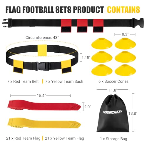 Flag Football Belts, 6/8/10/12/14 Player Flag Football Set for Kids, Youth & Adult, Adjustable Flag Football for Waist 22-43"