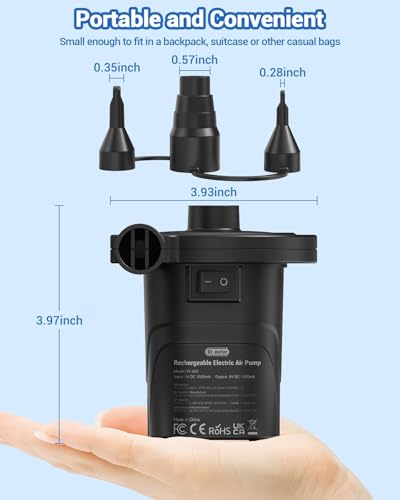 Dr.meter Air Pump for Inflatables, Rechargeable 4000mAh Battery Air Mattress Pump - Portable Quick-Fill Inflator Deflator for Outdoor Camping Inflatable Pool Float Boat Raft Yoga Ball Swim Ring Airbed - style: HT-420
