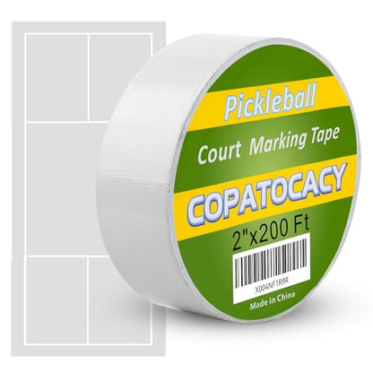 Pickleball Court Tape 2” x 200ft – Heavy Duty Temporary Court Marking Tape for Outdoor & Indoor Courts, Removable Pickleball Lines for Driveway, Gym Floor, Concrete, Basketball, Tennis & Badminton