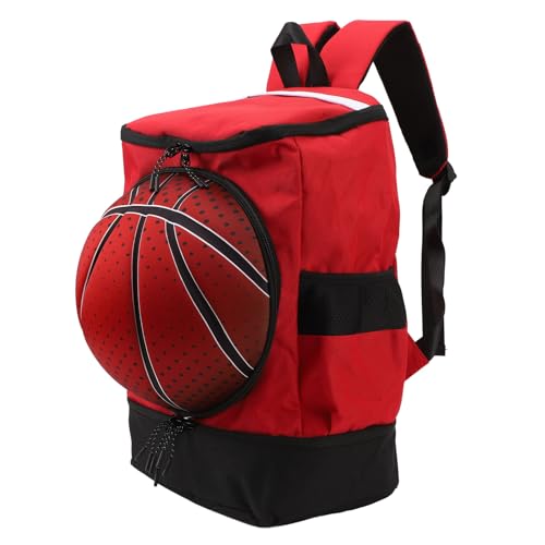 Basketball Backpack Adjustable Shoulder Straps and Back Oxford Fabric Water and Tear Resistants Soccer Basketball Bag with Reinforced Zippers for Football Outdoor Gym - color: Red with Black