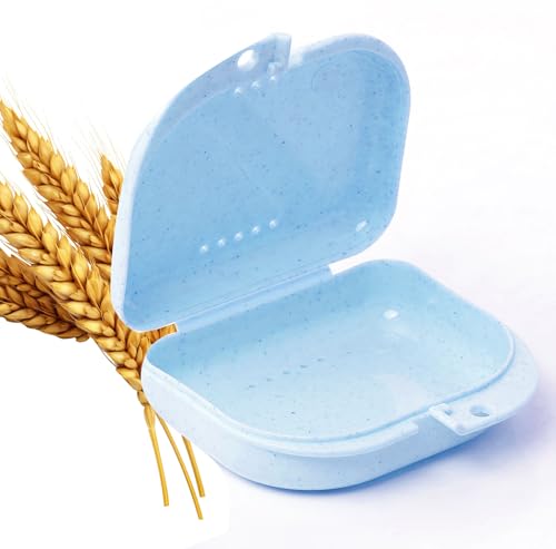 LA MIERE Retainer Case with Vent Holes, 1 Pcs Denture Case, Wheat Straw Box, Blueberry - color: Blueberry