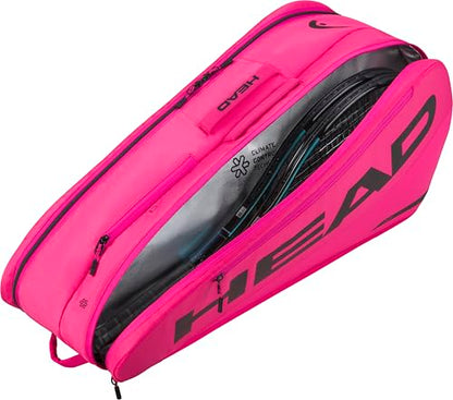 HEAD Tour Racquet Bag M (6R) Tennis Bag - Holds Up to 6 Racquets, CCT+ Climate Control Technology, 2 Main Compartments, Shoe Pocket & Backpack Carry System - color: Pink