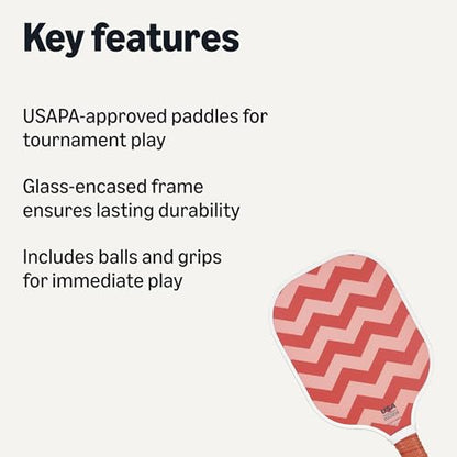 Amazon Basics Pickleball Paddles Set of 2, USAPA Approved Carbon Fiber Paddle with 4 Balls, Lightweight Pickle Ball Rackets, Carry Bag & Grips - color: Pastel Zigzag