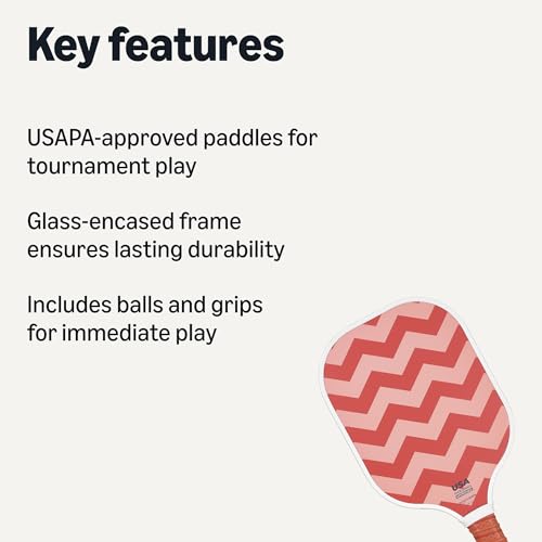 Amazon Basics Pickleball Paddles Set of 2, USAPA Approved Carbon Fiber Paddle with 4 Balls, Lightweight Pickle Ball Rackets, Carry Bag & Grips - color: Pastel Zigzag