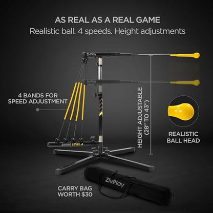 ZivPlay Baseball Hitting Trainer Baseball Swing Trainer Softball and Baseball Training Equipment for Batting Practice with Height and Speed Adjustment
