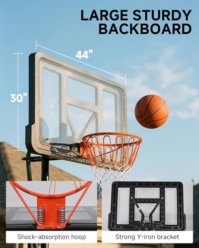 Basketball Hoop Outdoor, 7.7-10ft Height Adjustable, Portable Basketball Hoop & Goal with Fillable Base & 2 Wheels, 44"×30" Backboard for Backyard/Driveway/Indoor, Large
