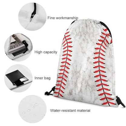 Baseball Drawstring Backpack - Cute Cinch Sack, String Backpacks for Kids Women Men Boys Girls for Gym Outdoor Sports Travel Athletic Drawstring Bag - Lightweight/Foldable