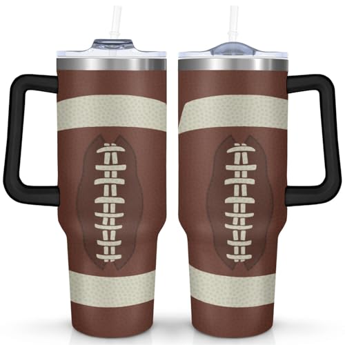 Ceovfoi 40 oz Sports Coffee Mug Cup, Vacuum Insulated Travel Tumbler with Handle, Lid and Straw, Football Coach Gifts, Sports Accessories Stuff for Men Women - color: Football 2