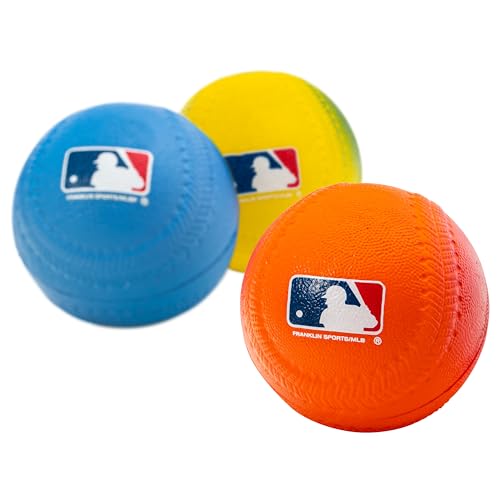 Franklin Sports Foam Baseballs - Soft Foam Practice Baseballs for Kids - Perfect for Hitting and Indoor or Outdoor Play - 3 Pack - Official MLB Licensed Product - color: Orange/Yellow/Blue, size: Standard (Pack of 6)
