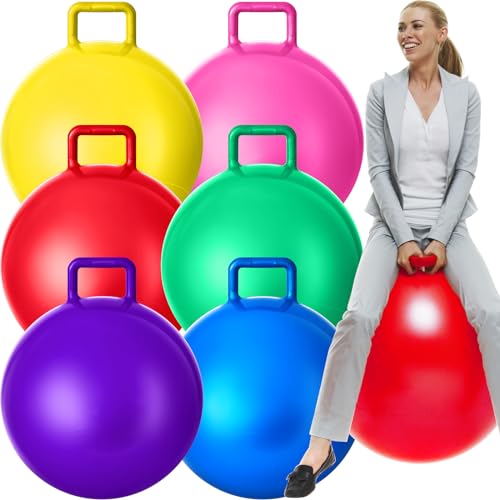 Lewtemi 6 Pcs Hopper Ball for Adults 32 Inch Jumping Hopping Inflatable Bouncing Ball with Handle and Air Pump for Indoor Outdoor Games Sport Exercise Fun Easter Basket Stuffers Gifts(Rainbow Colors) - color: Rainbow Colors, size: 32 Inch