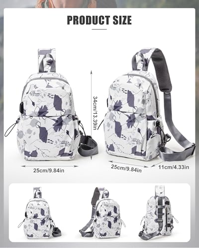 SEAFEW Small Sling Bag Crossbody Backpack Shoulder Bag for Men Women, Daypack Anti-Theft Cross Body Motorcycle Chest Bags, One Strap Tactical Backpack for Walking Biking Travel Cycling, Leaf White - color: Leaf White