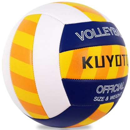KUYOTQ Striped Outdoor Beach Volleyball, 3MM Thickened Surface Soft Leather Volleyball for Youth Mens,Beach Play,Game, in&Outdoor Training (Official Size,Deflated)