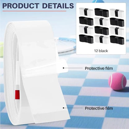 12 Pieces Tennis Racket Grip Tape, 6 Black + 6 White Precut Badminton Overgrips, Anti-Slip Sweat-Absorbent Tennis Grips for Tennis/Badminton/Pickleball Racquet Sports - color: 6Black+6White